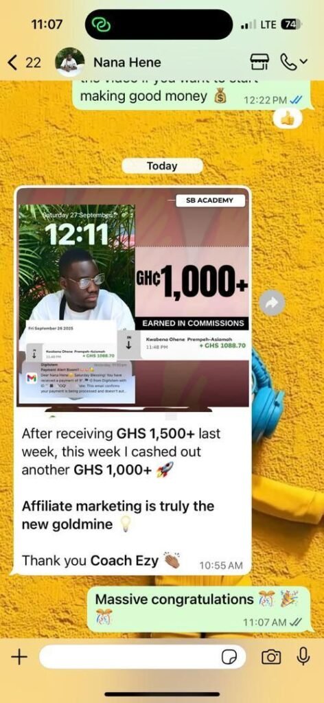 This is One of my student who made Gh2,500 in just 2 weeks of access my Premium MENTORSHIP course